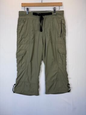 Alpine Womens S Olive Green Cropped Hiking Cargo Pants Built In Belt Pockets